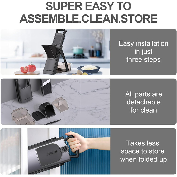 Мандаліна для кухні Mandoline Plus: безпечний нарізник, подрібнювач овочів, регульована товщина, чорний