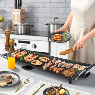 GOPLUS Electric Grill 1800W, Teppanyaki Grill Plate with Non-Stick Coating, Table Grill including Adjustable Thermostat and Removable Grease Tray, Large Grilling Surface for BBQ/Party, 90 x 23 cm
