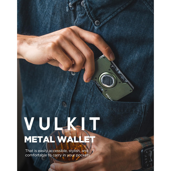 Кластинка для карток чоловіча VULKIT з металевою кліпсою для грошей, RFID захистом, тонкий дизайн, зелений колір