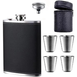 Фляга з воронкою та 4 маленькими чашками Zixrmor 1X304, 8oz/227мл, з нержавіючої сталі (чорна)