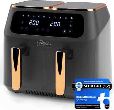 Аерофритюрниця Soretho Dual Zone 2800Вт, 2 камери, 9 л, 10 програм, Shake-функція, сенсорний дисплей, температура 80-200°C