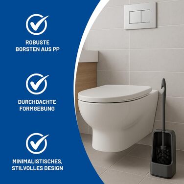 Набір для туалету Rival Recycling Quadrat з щіткою для очищення краю - ергономічна щітка для унітазу з переробленого матеріалу, для швидкого та ретельного очищення, сірий колір