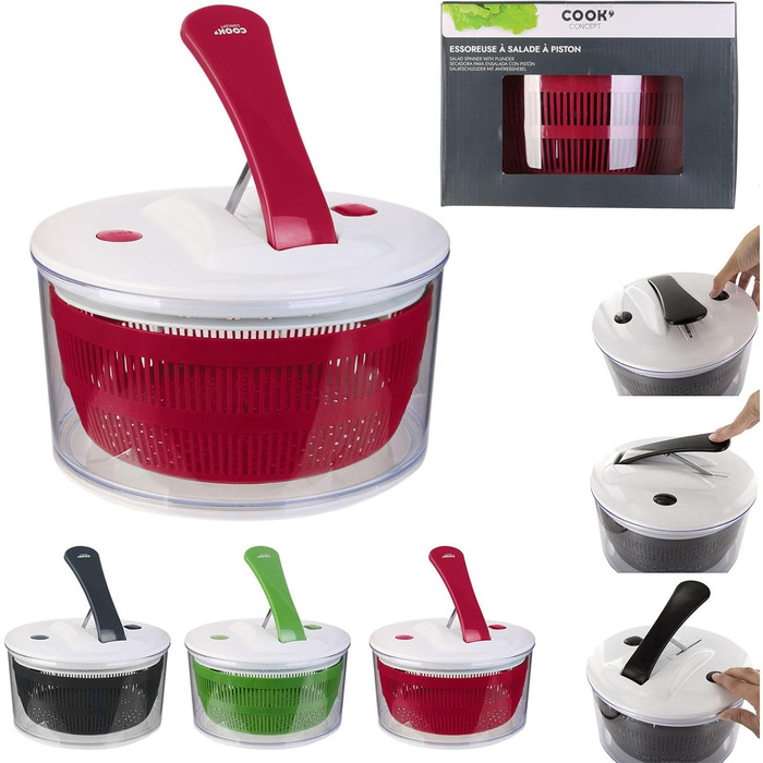 Сушарка для салату COOK CONCEPT, пластикова, чорна/червона/зелена, 24,5x24,5x16,5 см