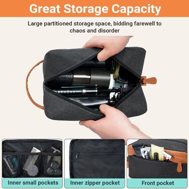 Чоловіча дорожня сумка Elviros для подорожей, подарунок для чоловіка, підвісна, косметичка-доріжній набір, водонепроникна, з PU-шкіри, велика місткість, для подорожей та ванної кімнати, чорна