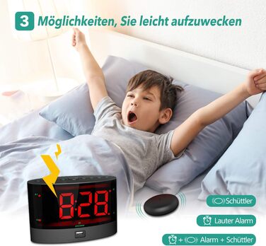 ANJANK Very Loud Alarm Clock with Wireless Vibration, Bed Shaker for Deaf/Hard of Hearing/Deep Sleepers, Dual Alarm, Dimmer, Battery Backup, USB Charger, Large Digital LED Display