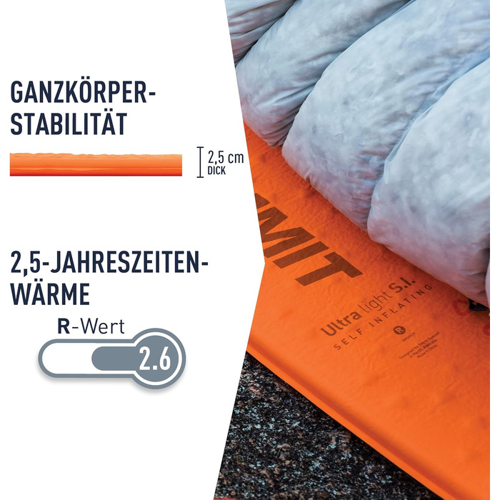 Килимок туристичний надувний Sea to Summit Ultralight Delta Core-V Regular, 2.5 сезони, оранжевий