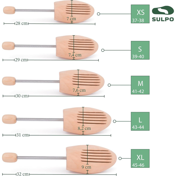 SULPO Shoe Stretcher Wood - Wood Shoe Stretcher Shoes Widening - Crease Protection for Shoes - Shoe Widener - Various Sizes - Shoe Stretcher for Women and Men