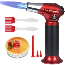 Кулінарний пальник Flintronic для крем-брюле та BBQ, газовий пальник для кухні з 3 насадками та 2 силіконовими щітками, червоний