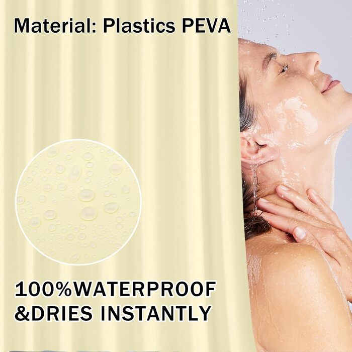 Жовтий водонепроникний душовий завіс для ванної кімнати 180x180 см з кільцями