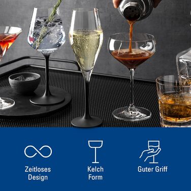 Набір келихів для шампанського Villeroy & Boch Manufacture Rock, 4 шт, 260 мл, чорне матове кришталеве скло, сучасний дизайн