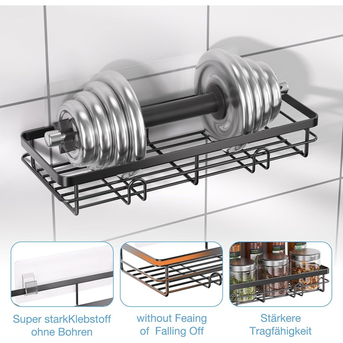 Поличка для душу без свердління, 5 шт. Органайзер для ванної кімнати, кутова поличка для душу з гачками, самоклеюча поличка для ванної та кухні (Чорний)