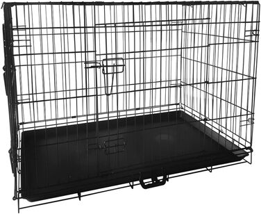 Клітка для собак 91 x 56 x 62 см, складана, з 2 дверцятами, переносна клітка для собак, автоклітка, з піддоном, дротяна клітка для собак