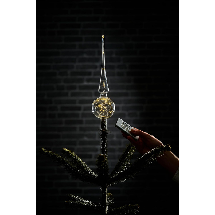 Lumix® LED Wireless Tree Topper Christmas Tree Star Christmas Ornament Transparent Glass Warm White Hand-Blown Christmas Decoration Christmas Tree 29cm Made in Germany 76030, Clear