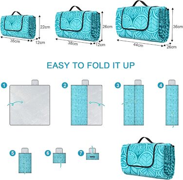 Плед для пікніка водонепроникний XXL (200x150 см) Pfauenblau для 4-6 осіб, пляжний килим для кемпінгу та походів з ручкою