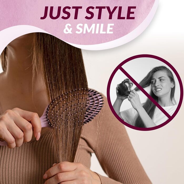 Щітка для волосся marQus Bio з щетиною дикого кабана без заплутування - розпушувач з подвійною спіральною пружиною - професійна щітка для розчісування всіх типів волосся, екологічні матеріали - для мокрого та сухого волосся, блиск, об'єм, Blush Blush-Shin