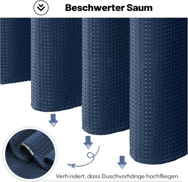 Шторка для душу BTTN, вафельна тканина, 180x200 см, антигрибкова, важка, водонепроникна, з 12 гачками, зелена, преміум-якість