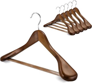 Набір дерев'яних вішалок Premium з широкими плечима (6 шт.) з обертовими гачками | Для пальто, курток, суконь | Натуральне дерево, вінтажний стиль
