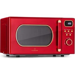 Мікрохвильова піч Klarstein з грилем, 800 Вт, 20 літрів, з функцією розморожування та піци, поворотний стіл, компактна, проста у використанні (червона)