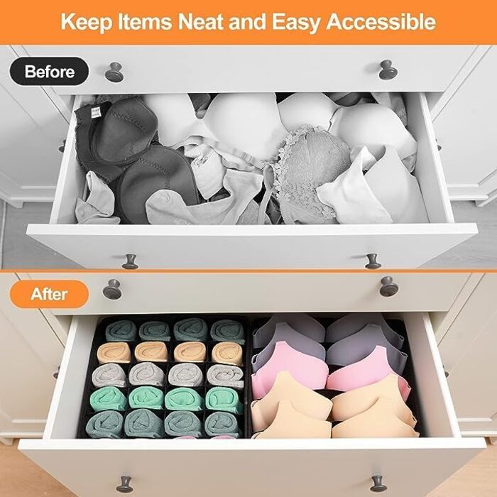 Styleys Set of 4 Foldable Storage Boxes, Drawer Dividers, Odorless Interior Lining, Storage Boxes, Closet Organizer, Under Bed Organizer for Clothes, Shoes, Underwear, Bras (Brown - S1014)