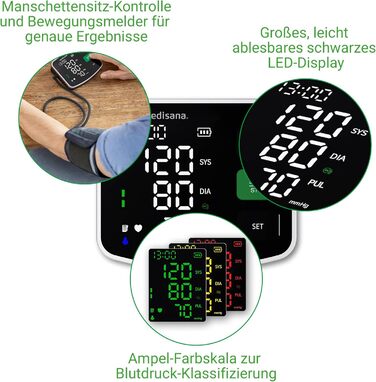 Тонометр на плече Medisana BU 520 з великою манжетою XXL, індикатор кольором (Ampel-Farbskala), вимірювання тиску та пульсу, визначення нерегулярного серцебиття та функція пам'яті