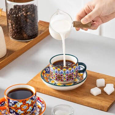 Набір чашок для еспресо Vancasso 4 шт., 150 мл SIMI: чашки з підставками та стійкою, керамічні, для капучино, еспресо, лате