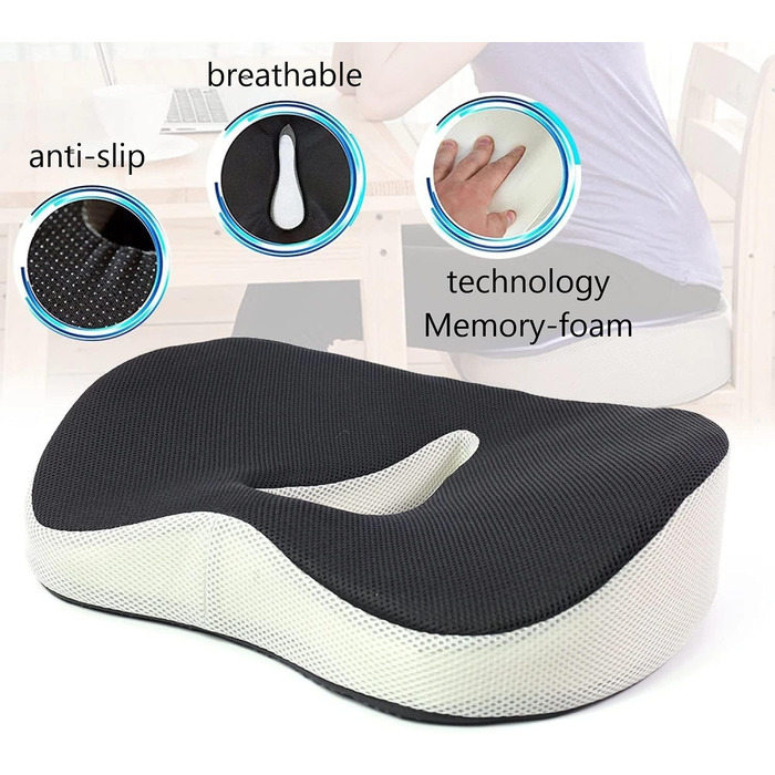 Подушка ортопедична Coxis з піни Memory Foam для офісного крісла, автомобіля, кухні: підтримка спини, геморою, при анальних тріщинах