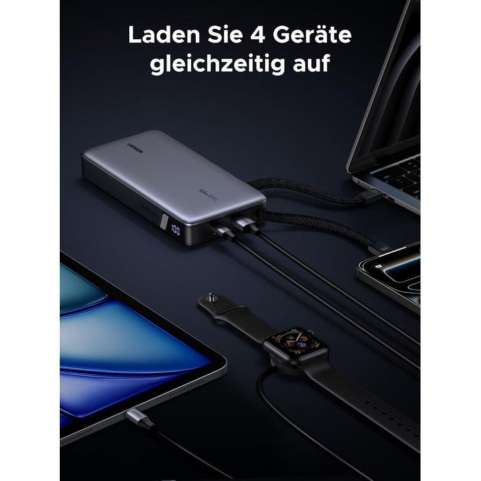 Power Bank UGREEN Nexode 25000mAh 165W з 2 USB-C кабелями (140W PD3.1) для MacBook Pro, Dell XPS, iPad Pro, Steam Deck, Galaxy S25 Ultra, iPhone 17