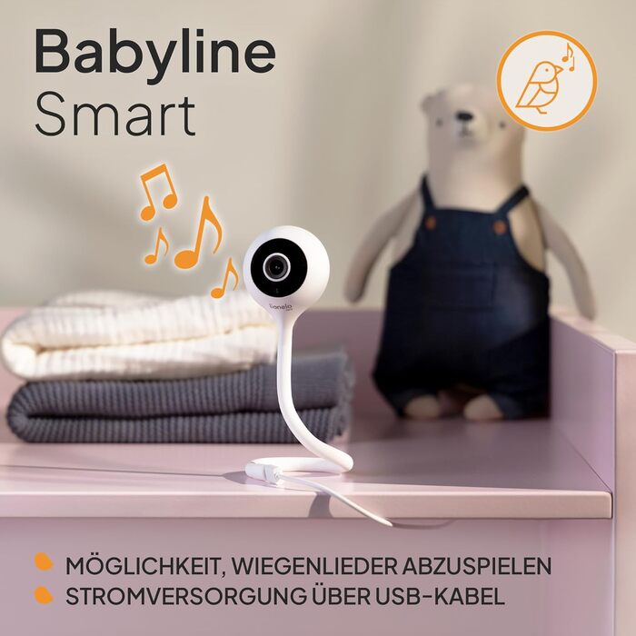 Дитячий відеомонітор Lionelo Care Babyline Smart з Wi-Fi, камерою, мобільним додатком та датчиками руху/звуку (білий)