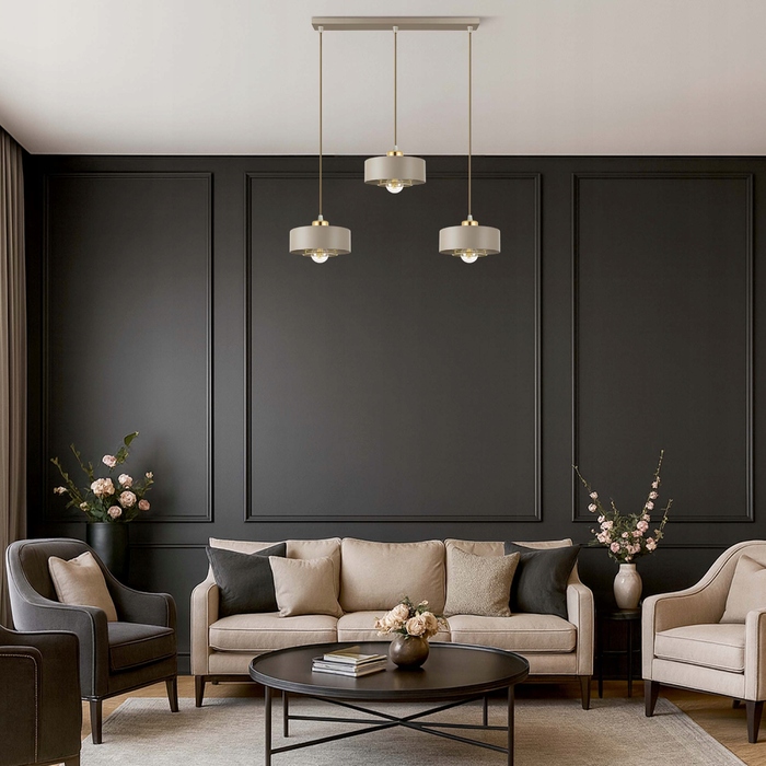 Підвісна лампа LEDLUX бежева, металева, 3xE27 із золотистими деталями