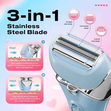 Електричний жіночий триммер для тіла: безболісне гоління ніг, бікіні та під пахвами. Бездротовий, перезаряджається, для мокрого та сухого використання. Колір: блакитний