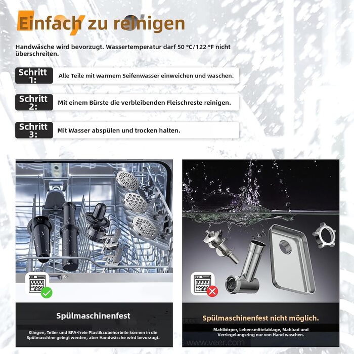 М'ясорубка електрична 2800 Вт нержавіюча сталь з насадками для ковбас та кубебе, для дому Mg090c