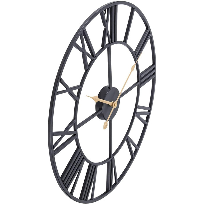 ACCSHINE Wall Clock Large No Tick Noise Silent Roman Numeral Quartz Battery Operated Wall Clock Easy to Read for Rooms Home Kitchen Bedroom Office School (Black+gold, 40cm)