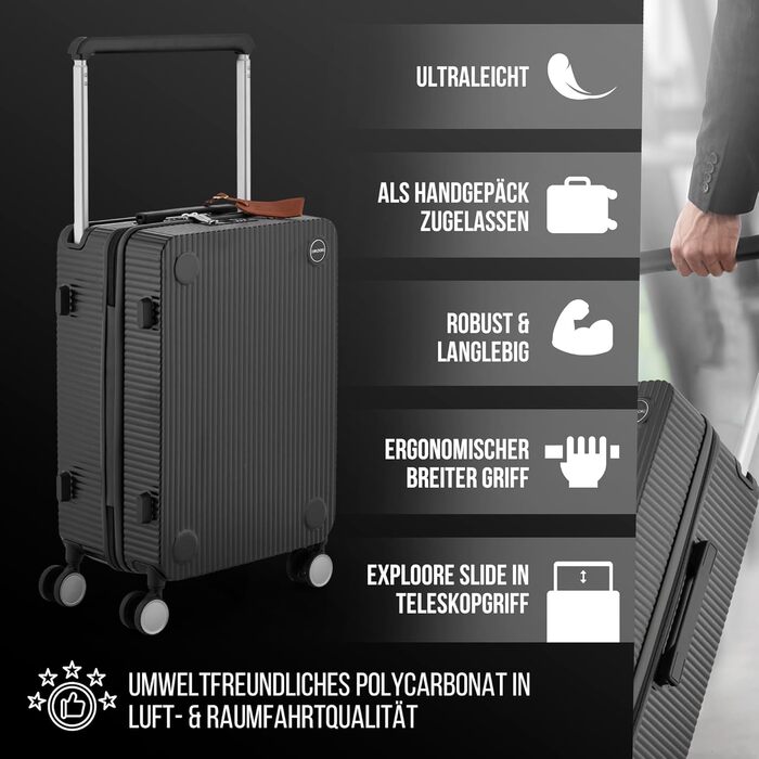 Чемодан ручної поклажі на колесах 35x22x55 см, міцний дорожній чемодан, корпус з полікарбонату, TSA-замок, ідеальний для ручної поклажі, чорний/шампань рожевий