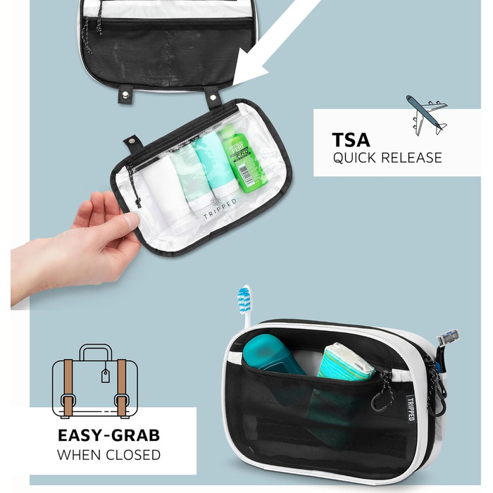 Набір туалетних сумок для подорожей: підвісна сумка + органайзер для косметики TSA + ультралегка сумка-організатор, білий рипстоп