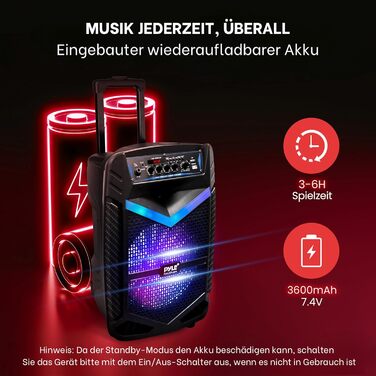 Pyle PA Bluetooth-колонки – караоке-машина з мікрофоном, 400W, 8” сабвуфер, підсвітка, USB/SD, радіо