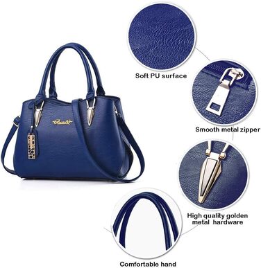 Жіноча шкіряна сумка BestoU велика, через плече, блакитна