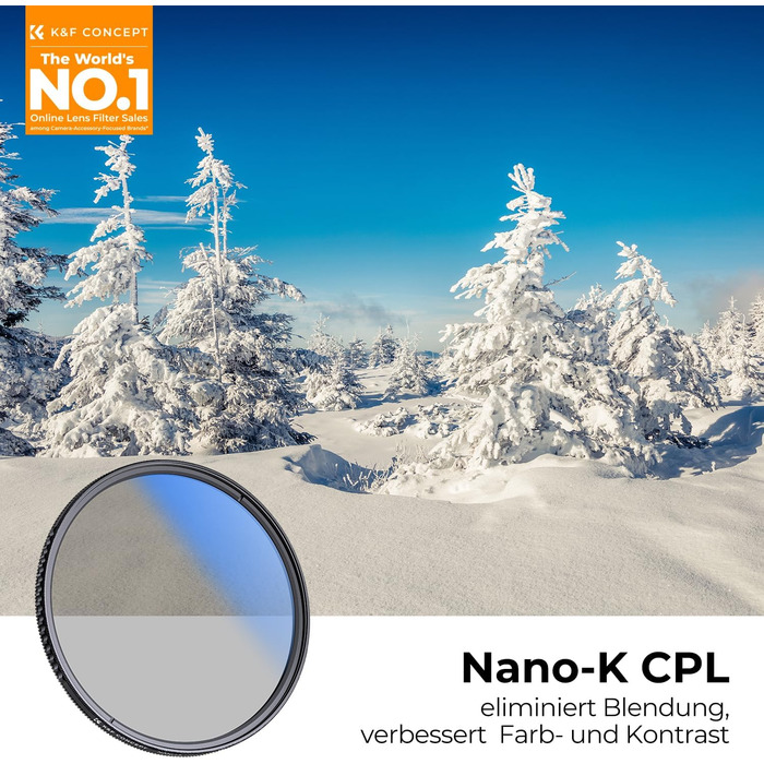 Поляризаційний фільтр K&F Concept 58mm для об'єктивів фото- та відеокамер - CPL фільтр, оптичне скло та алюміній