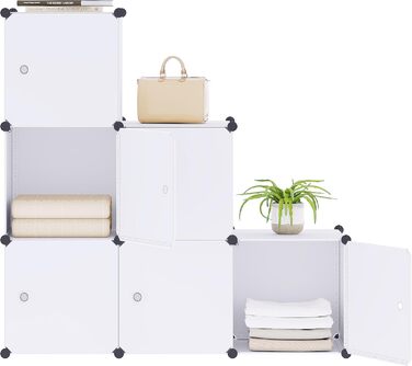 WOLTU Stackable Shoe Boxes, Shoe Rack with 6 Stack Boxes, Storage Box with Door, DIY Shelf, Plastic Box for Shoe Storage, Shoe Organizer, 35x35x35 cm per Shoe Box, (96x30x96cm, White)