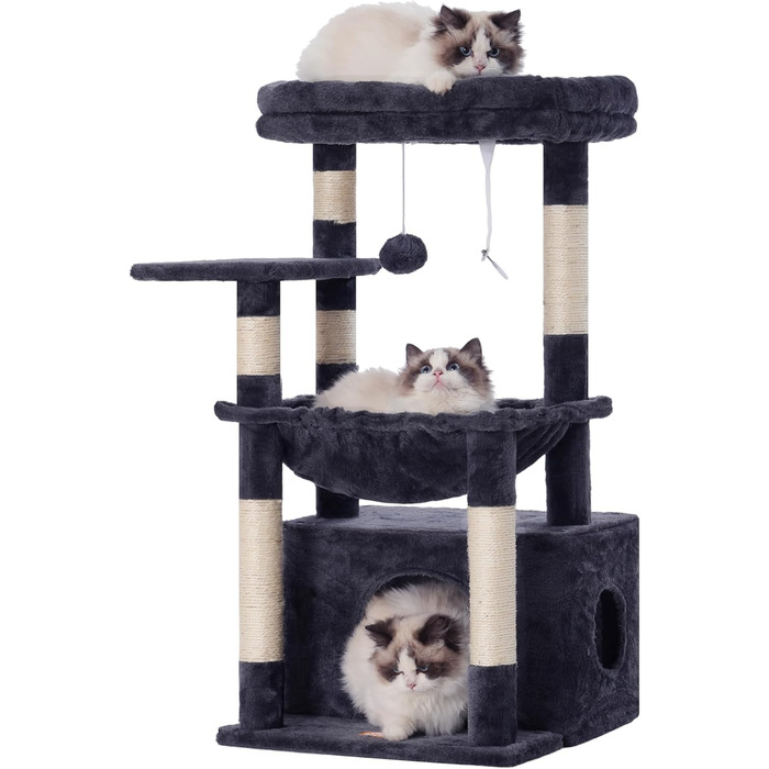 Кігтеточка для котів Heybly Kratzbaum HCT008SW сірого кольору з великим м'яким кошиком та місцем для сну