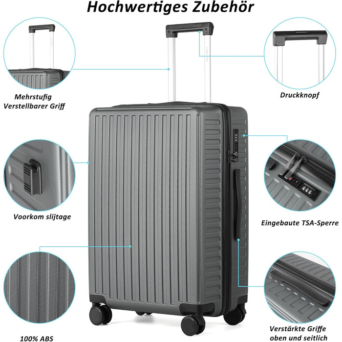 Валіза ручної поклажі TANTOMI з відділенням для ноутбука, 50 см, жорсткий корпус ABS, легка, з 4 колесами на 360°, TSA-замок (світло-темно-зелений, 41 л)