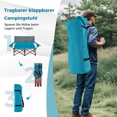 Крісло для кемпінгу Costway: складане, з регульованими підлокітниками, тримачами для напоїв та сумкою, вантажопідйомність 272 кг, для відпочинку, риболовлі, пікніків (зелене, блакитне)