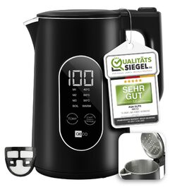 Електричний чайник Aeco AQA NEO з нержавіючої сталі, 1.7 л, 2150 Вт, без BPA, фільтр від накипу, бездротовий, CoolTouch, шампань срібло (Aqa Elite (чорний матовий))