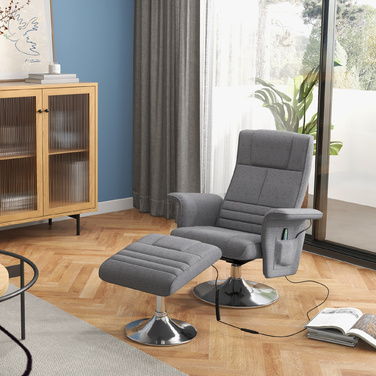 HOMCOM Electric Recliner TV Chair with Footrest, Reclining Function, Vibration Massage, Remote Control, Linen-Look Dark Grey