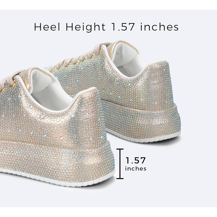 Жіночі кросівки LUCKY STEP зі стразами, платформа, блискучі, модель для вечірки, весілля, прогулянок (39 EU, золотий колір)