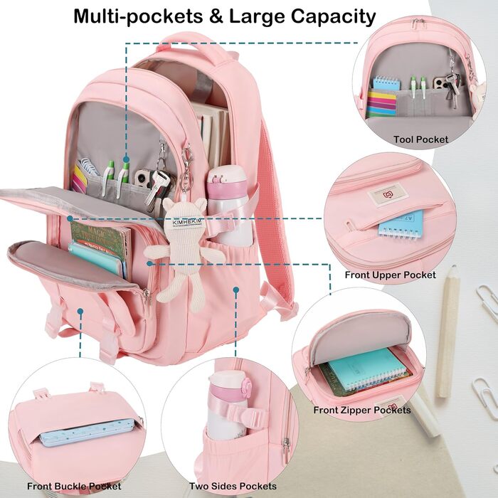 Стильний рюкзак для підлітка, дівчини, студентки: великий, 39.6 см (15.6 дюймів), антикрадійний, рожевий (L)
