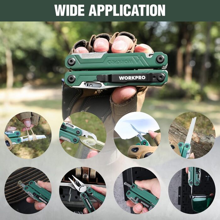 Мультитул WORKPRO 18 в 1: мультиінструмент з нержавіючої сталі з ножем, відкривачкою, ножицями, кліпсою для ременя. Ідеально для кемпінгу, ремонту, подарунок. У комплекті сумка.