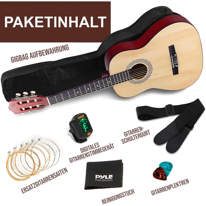 Акустична гітара Pyle для дітей та початківців, ½ розміру, комплект з чохлом, тюнером та медіатором, чорна