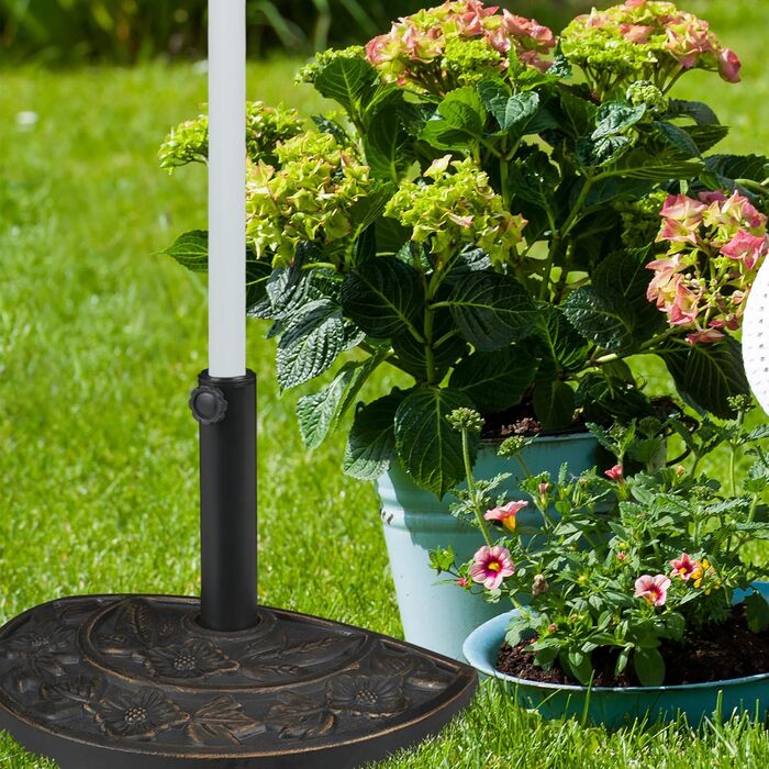Relaxdays Half-Round Umbrella Stand, Weatherproof, Heavy, Garden & Terrace, Stock Size 38 mm, WxH: 50 x 32 cm, Brown