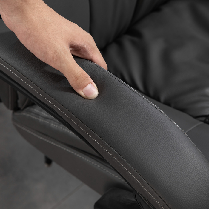 Vinsetto Office Chair Executive Swivel Chair with Footrest and Headrest, Ergonomic Chair, Vibration Desk Chair with Reclining Function, Massage Function, Faux Leather, Dark Grey, 68.5x68.5x113-121cm | Aosom