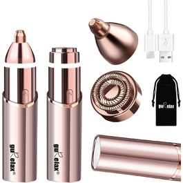 Електричний жіночий інтимний тример 5-в-1 для обличчя, бікіні, ніг, носа та вух. Перезаряджається, підходить для мокрого та сухого гоління. Комплектація: золотий дзеркало (2-в-1) + 2 змінні насадки.